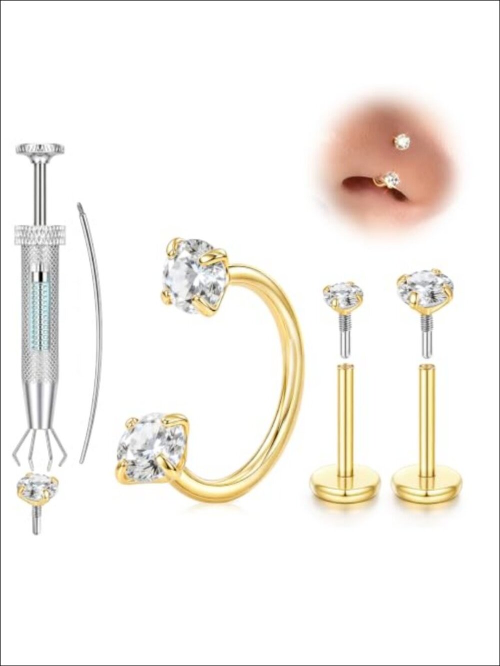 Hypoallergenic Stainless Steel Horseshoe Nose Ring & Flat Back Studs Piercing
